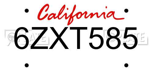 6ZXT585 California License Plate