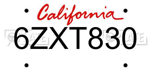 6ZXT830 California License Plate