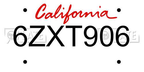 6ZXT906 California License Plate