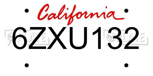 6ZXU132 California License Plate
