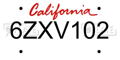 6ZXV102 California License Plate