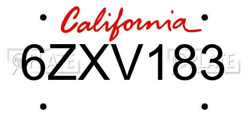 6ZXV183 California License Plate
