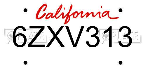 6ZXV313 California License Plate