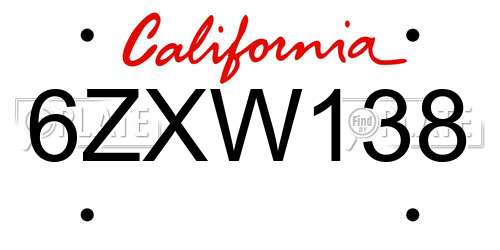 6ZXW138 California License Plate
