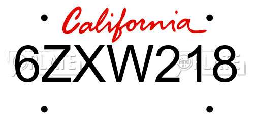 6ZXW218 California License Plate