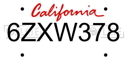 6ZXW378 California License Plate