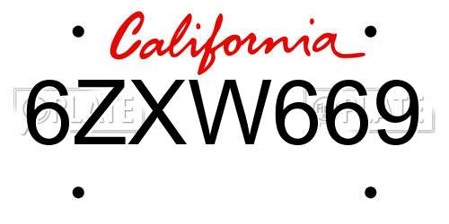 6ZXW669 California License Plate