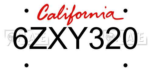 6ZXY320 California License Plate