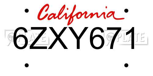 6ZXY671 California License Plate