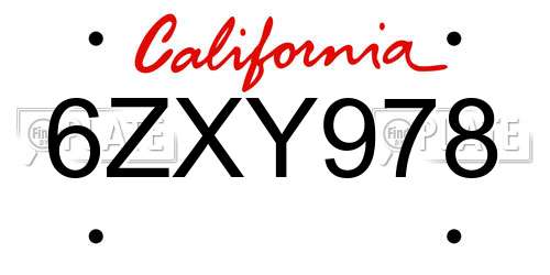6ZXY978 California License Plate