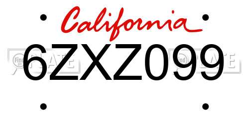 6ZXZ099 California License Plate