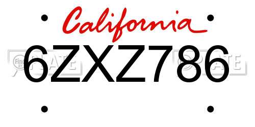 6ZXZ786 California License Plate