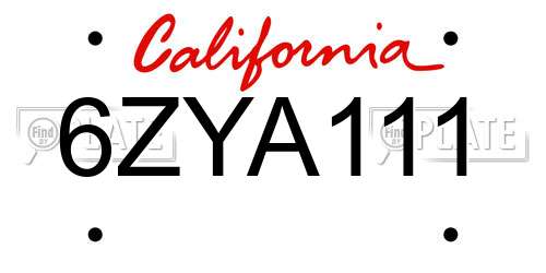 6ZYA111 California License Plate