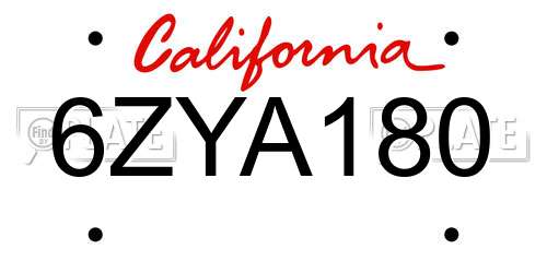 6ZYA180 California License Plate