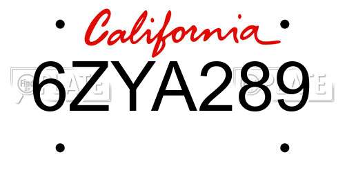 6ZYA289 California License Plate