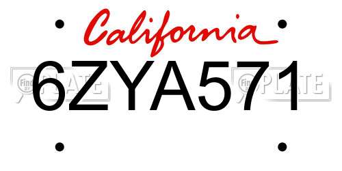 6ZYA571 California License Plate