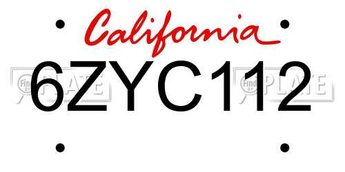 6ZYC112 California License Plate