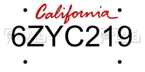 6ZYC219 California License Plate