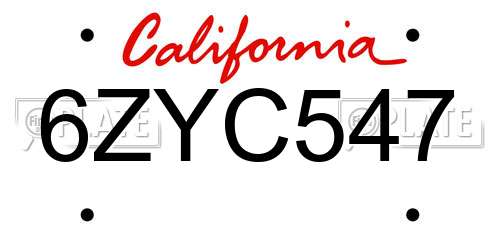 6ZYC547 California License Plate