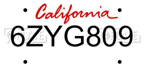6ZYG809 California License Plate