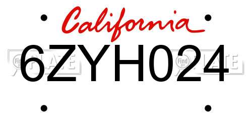 6ZYH024 California License Plate