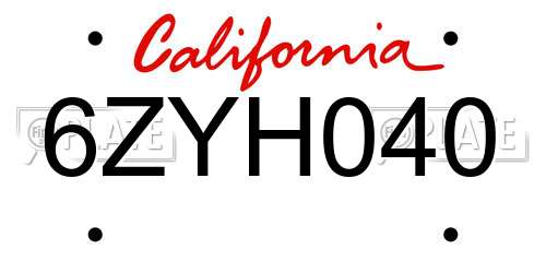 6ZYH040 California License Plate