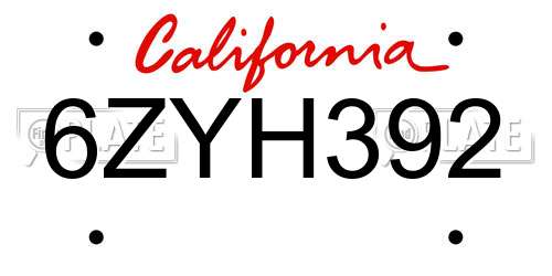 6ZYH392 California License Plate