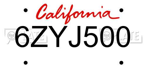 6ZYJ500 California License Plate