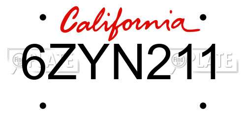 6ZYN211 California License Plate