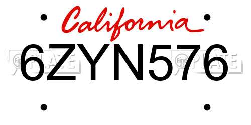 6ZYN576 California License Plate