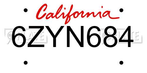 6ZYN684 California License Plate
