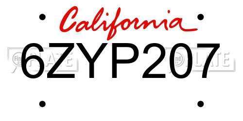6ZYP207 California License Plate