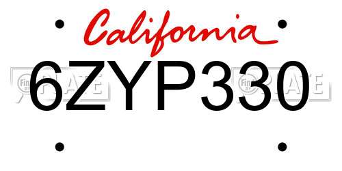 6ZYP330 California License Plate
