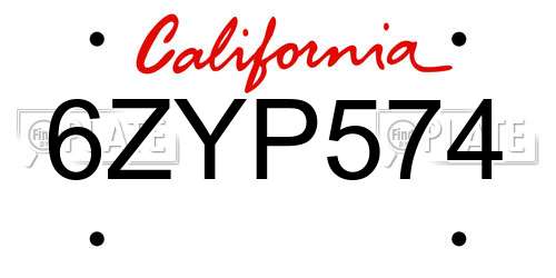 6ZYP574 California License Plate