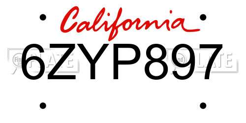 6ZYP897 California License Plate