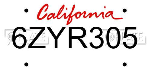 6ZYR305 California License Plate