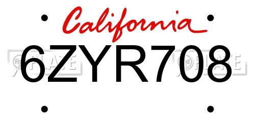 6ZYR708 California License Plate