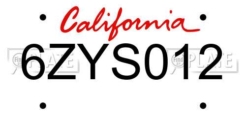 6ZYS012 California License Plate