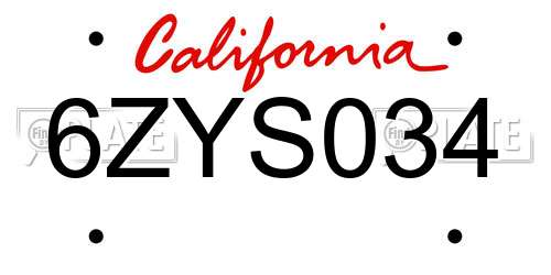 6ZYS034 California License Plate