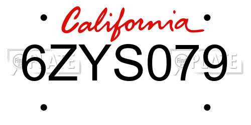 6ZYS079 California License Plate