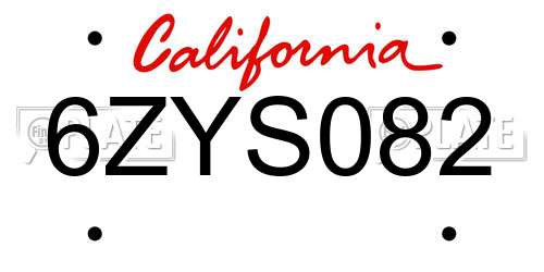 6ZYS082 California License Plate