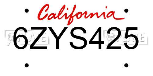 6ZYS425 California License Plate