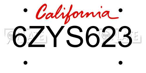 6ZYS623 California License Plate