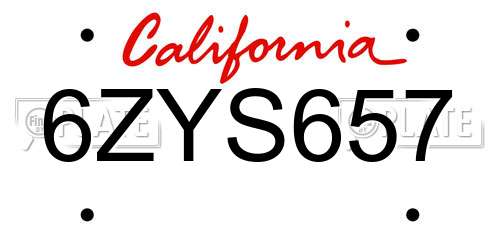 6ZYS657 California License Plate
