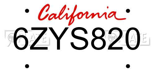 6ZYS820 California License Plate