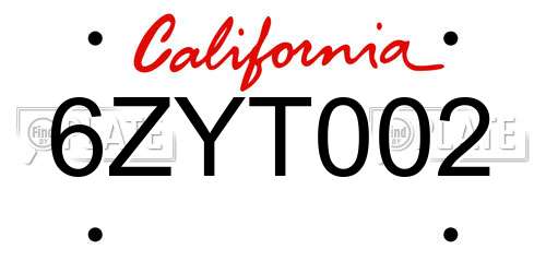 6ZYT002 California License Plate