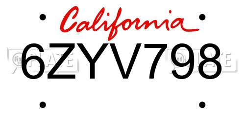 6ZYV798 California License Plate