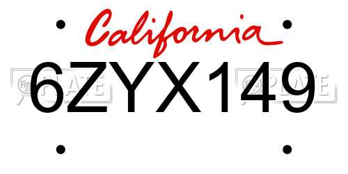 6ZYX149 California License Plate