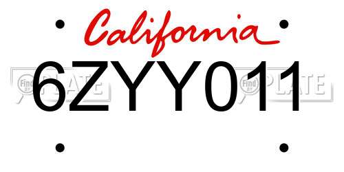6ZYY011 California License Plate