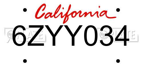 6ZYY034 California License Plate